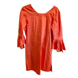 Lissa Mar Orange Dress with Bell Sleeves and V-Neck Size Medium Lightweight